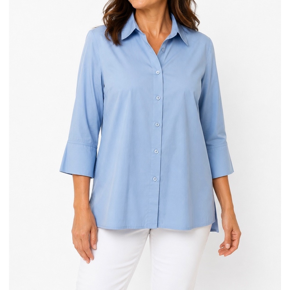 Chico's Light Blue 3/4 Sleeve Button Down Cotton Blend Shirt Size 1.5 US 10